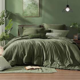 Monbix 744110270068 Queen Comforter Set - 7 Pieces Cationic Dyeing Olive Green Bed In A Bag Q