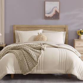 Comforter-001 Monbix Queen Comforter Set - 7 Pieces Apricot Beige Bed In A Bag Bedding Sets