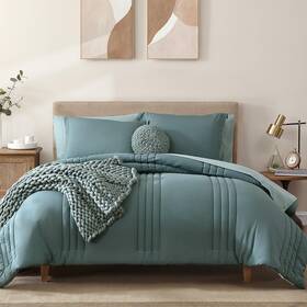 Comforter-002 Monbix Full Comforter Set - 7 Pieces Dark Green Bed In A Bag Size Bedding Sets
