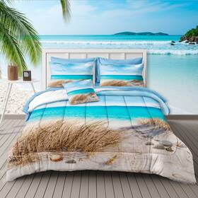 Bbz-hd-q-001 Move Over Coastal Queen Size Beach Bedding 8 Piece Bed In A Bag Blue Island Scenery Design