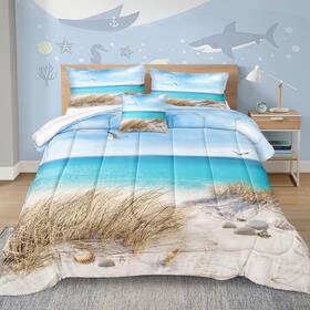 Bz-hd-k-001 Move Over Blue Ocean Comforter Set King Size Coastal Bedding 3 Pcs Beach Themed Com