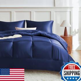 B0d2r8bkwn Mr&hm King Comforter Set Navy Blue Reversible Satin Microfiber All Seasons