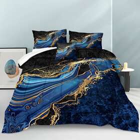 Msv 445034479409 Black Gold Comforter Set Size Blue Marble Bedding Ocean King Blue-03