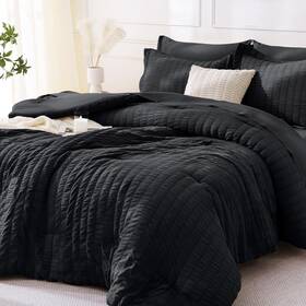 Mo-srs7-bk-q Muxhomo 7 Pieces Queen Comforter Set Seersucker Bed In A Bag Size All Season