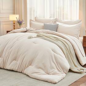 Mo-us-dh7-be-f Muxhomo 7 Piece Comforter Set Full Size All Season Bedding Bed In A Bag Beige
