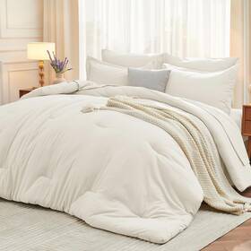 Mo-us-dh7-iv-k Muxhomo 7-piece King Comforter Set Soft All-season Bedding Ivory Bed