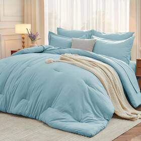 Mo-us-dh7-lbu-f Muxhomo 7 Pieces Full Comforter Set Soft Bed In A Bag Size All Season Bedding