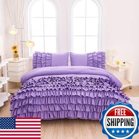 B0cqr3xclr Mwmwmw 5 Pcs Purple Comforter Set Twin Girls Bed In A Bag Ruffle