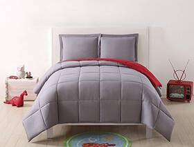My World 783048023513 Solid Comforter Sets Twin/twin Xl Grey/red