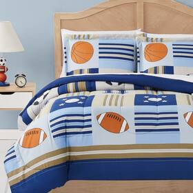 My World 783048037145 Denim And Khaki Sports Comforter Set Multi Full/queen