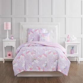 B07ys53mbh My World Rainbow Unicorn Purple And Pink Polyester 3-piece Twin Comforter Set