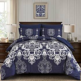 Ab091139 Mybedsoul Comforter Set 7 Pieces Boho Bed In A Bag For Damask Queen Navy Blue