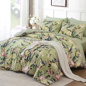 Ab091312 Mybedsoul Floral Queen Size Comforter Set 7 Pieces Green Botanical Soft Bed In