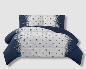 Mytex 847636044486 Blue Floral Toile Stripe 2-pc. Reversible Comforter Set Size Twin