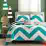 Mz80-087 Mz80-086 Chevron Bedding Full Set 4 Pcs Quilt Blue Grey White Pillow Bedroom Reversible 611989057109