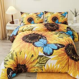 Namoxpa 744110122534 Sunflower Comforter Sets Beautiful Seamless Pattern With Blue Butterfl