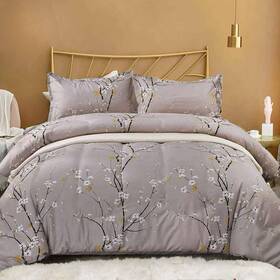 Nanko 611434178021 Queen Size Comforter Set Grey Pastel Floral Print Soft Microfiber Bedding - All