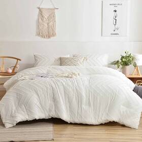 Bz-1700-ck Nanko California King Comforter Set White Tufted Jacquard Boho Soft Reversibl
