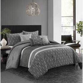 Nanshing 810069480480 Bryan 6 Piece Glam Geometric Comforter Set Grey Queen