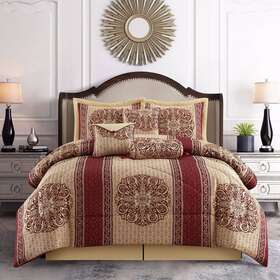 Nanshing 810069480565 Grand Avenue Prince Elegant 7 Piece Medallion Comforter Set Gold/wine California