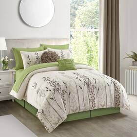 Nanshing 810069480930 Senna 10-piece Botanical Comforter Set Green/white King