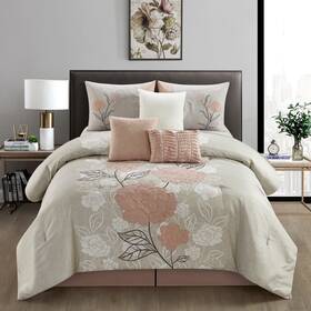 Nanshing 810069481838 Carmella 7 Piece Floral Comforter Set Blush King