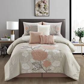 Nanshing 810069481845 7pc California King Camellia Comforter Set Pink Stratford Park