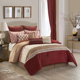 Nanshing 810069482040 Calvin Luxury10-piece Geometric Comforter Set Burgundy King