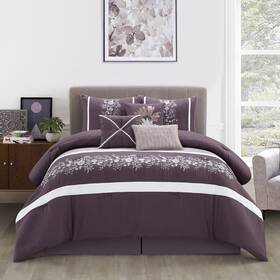 Nanshing 810069482859 Violet Glam Floral 7 Piece Comforter Set Purple King