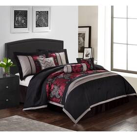 Nanshing 810105138580 Liana Embroidered Red And Black 7-piece Floral California