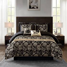 Nanshing 810105138641 Brie 7 Piece Floral Jacquard Comforter Set Black/silver Full Nanshing 810105138641 Brie 7 Piece Floral Jacquard Comforter Set Black/silver Full