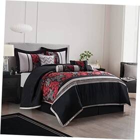 Lincolnb2b Nanshing 810122905899 Leaves Comforter Set 7 Piece Size Bedding California King Red