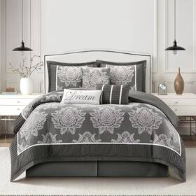 B1200 Nanshing 810157411112 Therese Damask 7-pc. Comforter Set Gray King