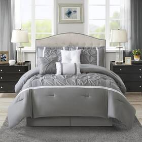Nanshing 810157414731 Regala 7 Piece Minimalist Pinch Pleat Comforter Set Grey Queen