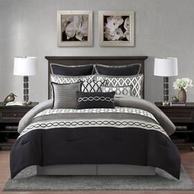 Nanshing 810157414878 Calvin Luxury10-piece Geometric Comforter Set Black King