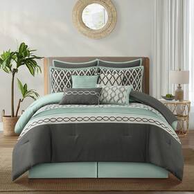 Nanshing 810184884682 Calvin Luxury10-piece Geometric Comforter Set Blue Grey King