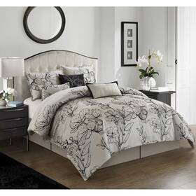 Nanshing 814740023041 Acacia 7 Piece Floral Comforter Set Grey King