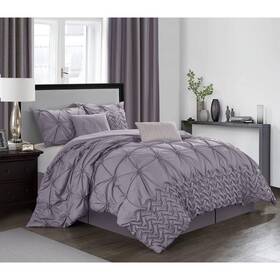 Nanshing 814740024154 Zalie Pleated 7-piece Comforter Set Purple California King