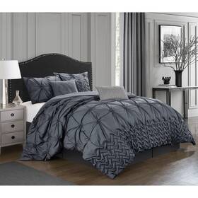 Nanshing 814740024215 Zalie Pleated 7-piece Comforter Set Grey California King