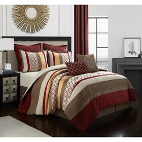 Nanshing 814740026493 Avalon Trellis 8-piece Moroccan Print Comforter Set Taupe/berry Califor