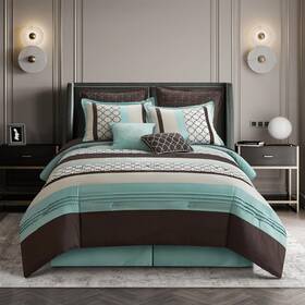 Nanshing 814740026516 Avalon Trellis 8-piece Moroccan Print Comforter Set Aqua/brown King
