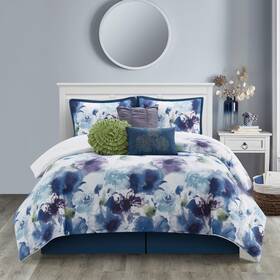 Nanshing 819091028325 Leela 7 Piece Floral Comforter Set Blue/purple California King
