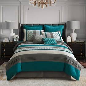 Nanshing 879421018754 Avalon Trellis 8-piece Moroccan Print Comforter Set Grey/blue Queen