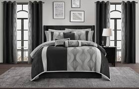 Nanshing America Inc. 445011643670 Elegant Black And Silver Comforter Set Califirnia King Size Striped 15 Piece Ro
