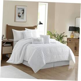 Nanshing America Inc. 810140050472 Comforter Set Size 7 Pieces Clip Bedding Dots Design All King White