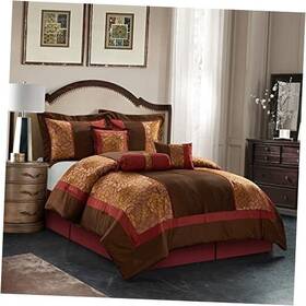 Burgundy-b2b Nanshing Red/brown Comforter Sets California King Size 7 Piece Home Decor Premium