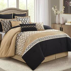 Nanshing Ecommerce Shanghai Inc. 810184882794 King Size Comforter Set Black Gold 10 Piece Bed In A Bag For All Seasons Luxu