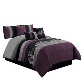 Napa 7piece Luxury Leaves Scroll Embroidery Bedding Comforter Set Full Purple B