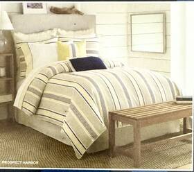 220088 Nautica Prospect Duvet Queen Cover Yellow Khaki Blue Stripe Nip