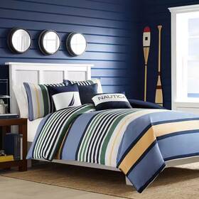 Nautica 313053156144 Dover 2-piece Multicolored Striped Cotton Twin Comforter Set